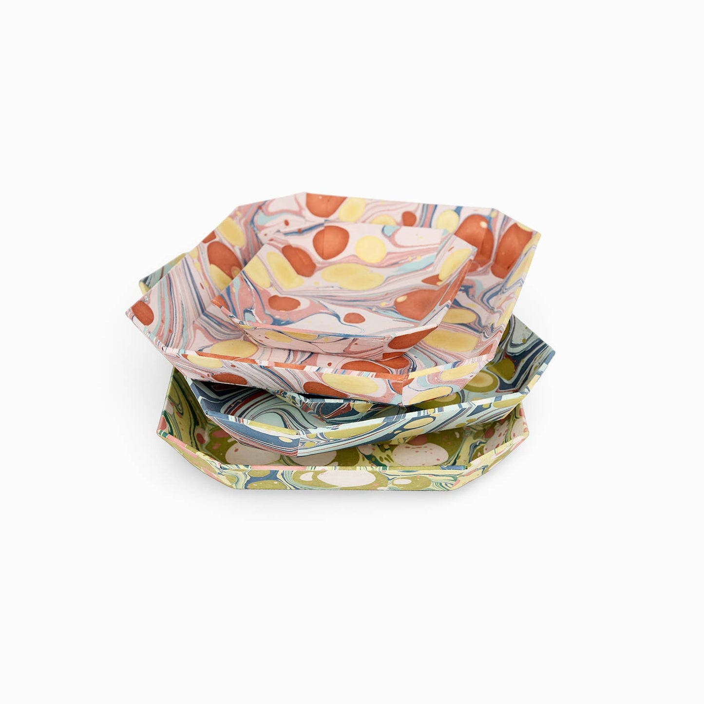 Ocean Pebble | Hand Marbled Tray Set