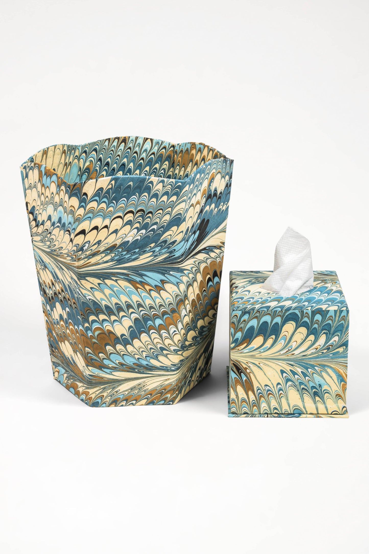 Hand-Marbled Tissue Box Cover in Nila Feathers