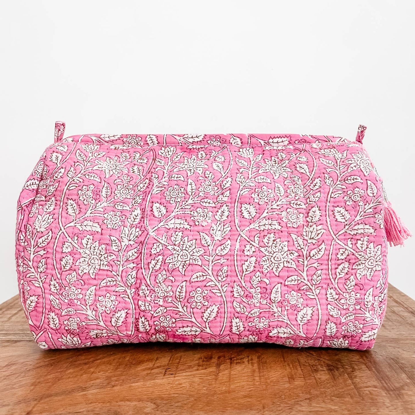 Pink Vines Block Print Pouch
