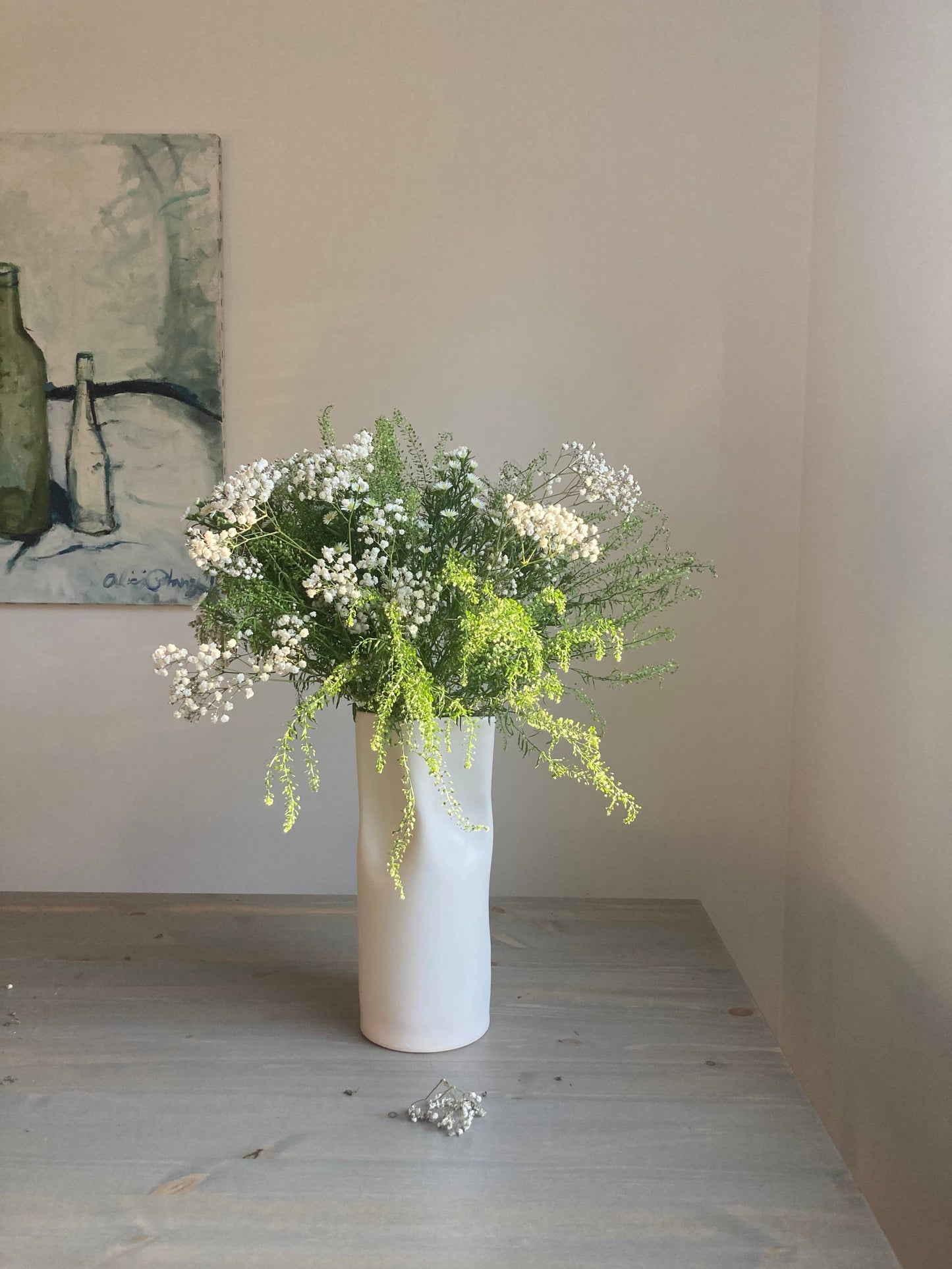 White Satin Ceramic Pinched Vase (Multiple Sizes Available)