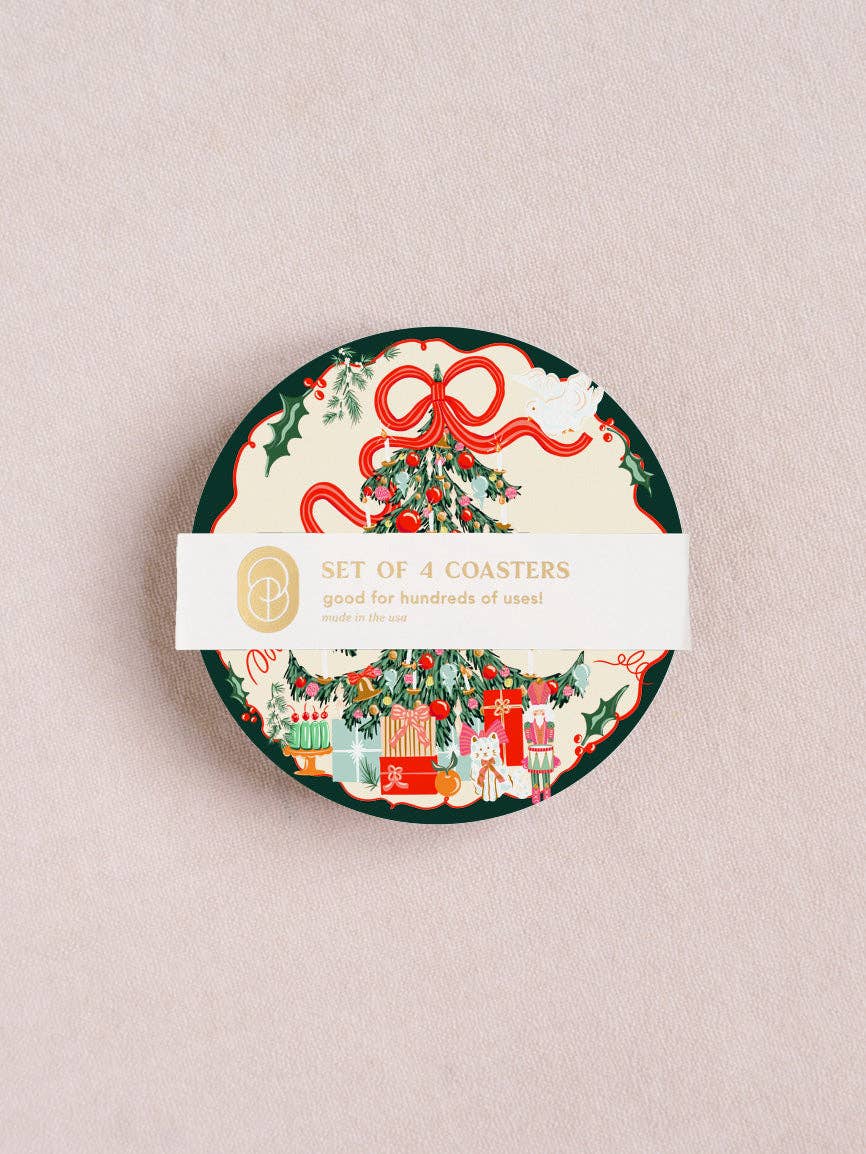 Tree Trimming Reusable Paper Coasters - Set of 4