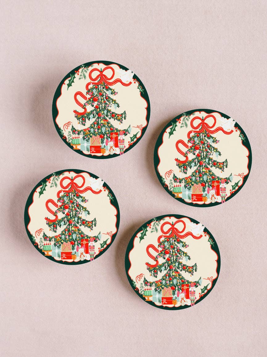 Tree Trimming Reusable Paper Coasters - Set of 4
