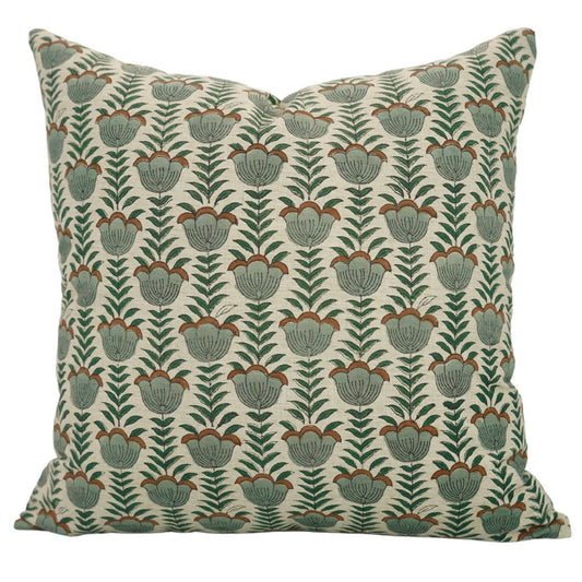 Lotus Block Print Linen Cotton Blend Pillowcase | 20 x 20
