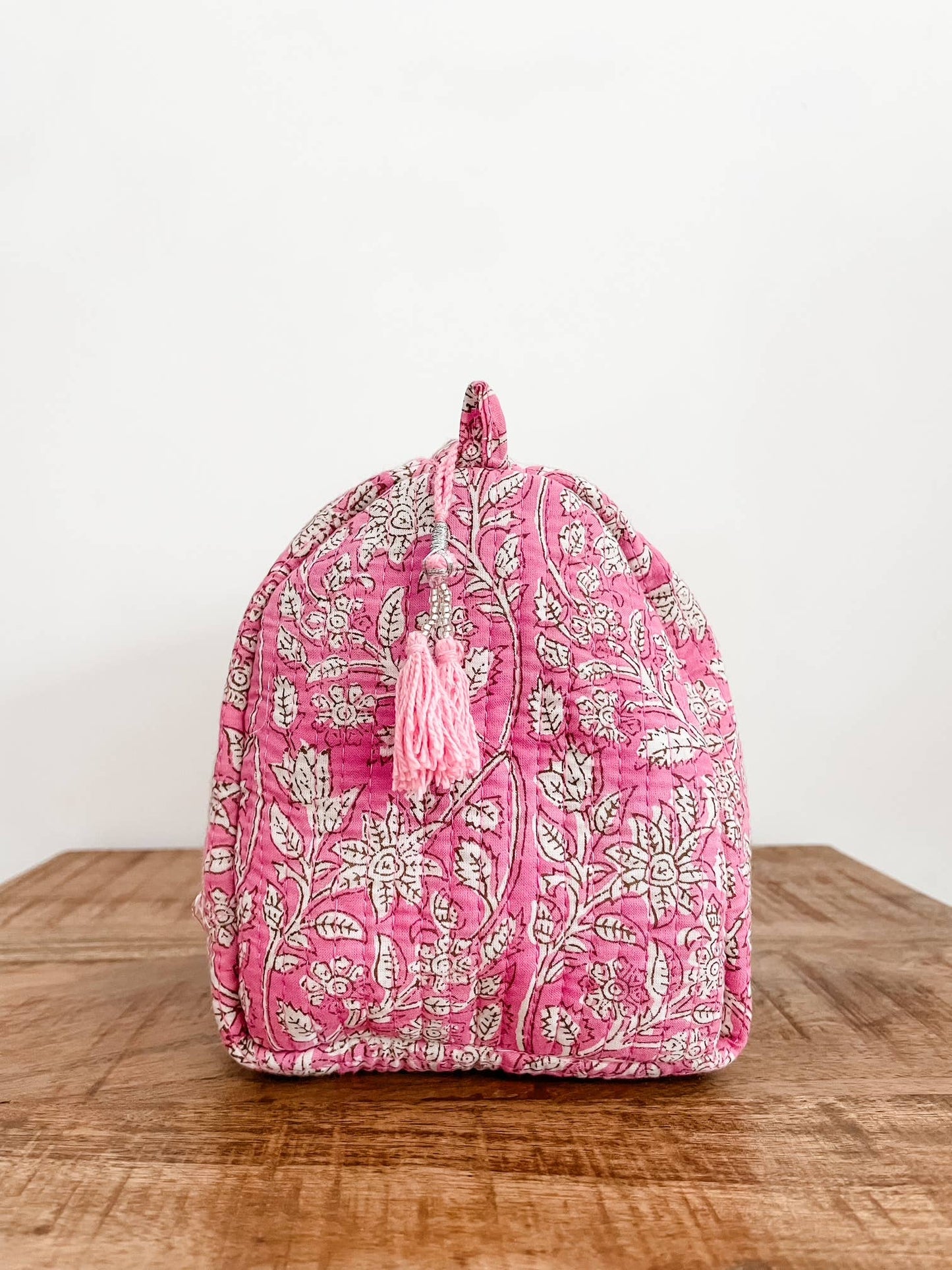 Pink Vines Block Print Pouch