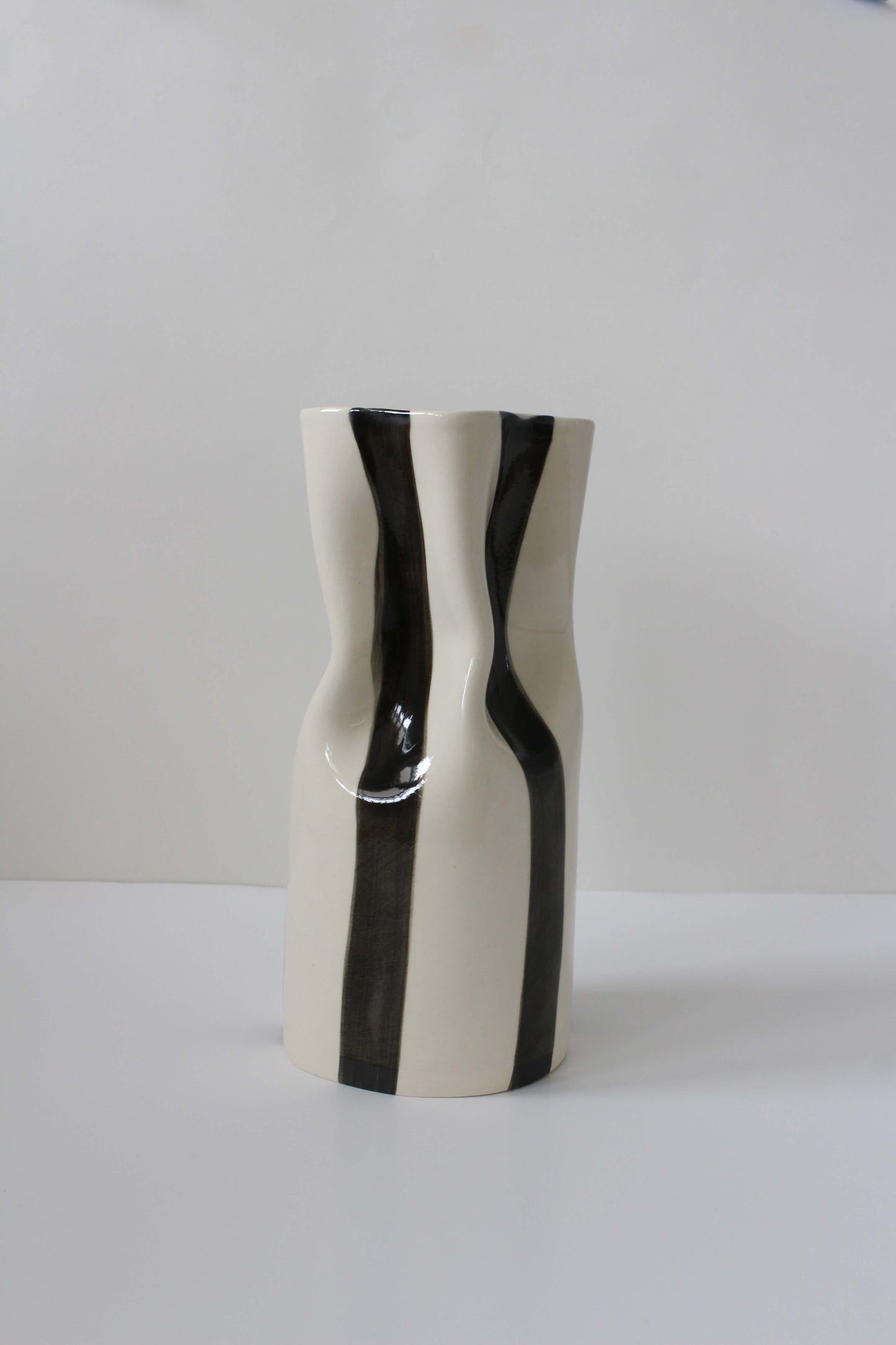 Medium Ceramic Pinched Vase with Stripes (Multiple Colors Available)