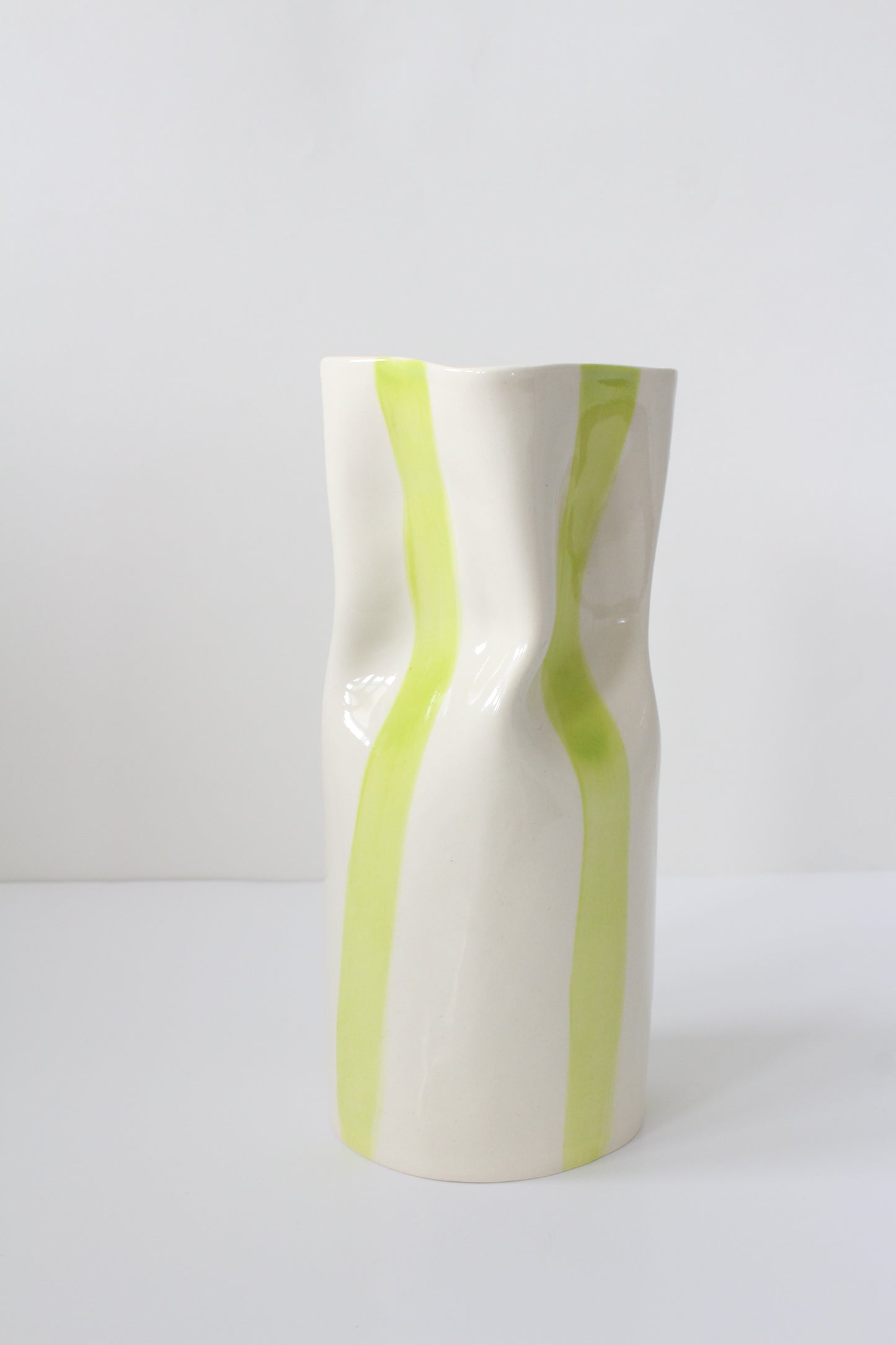 Medium Ceramic Pinched Vase with Stripes (Multiple Colors Available)