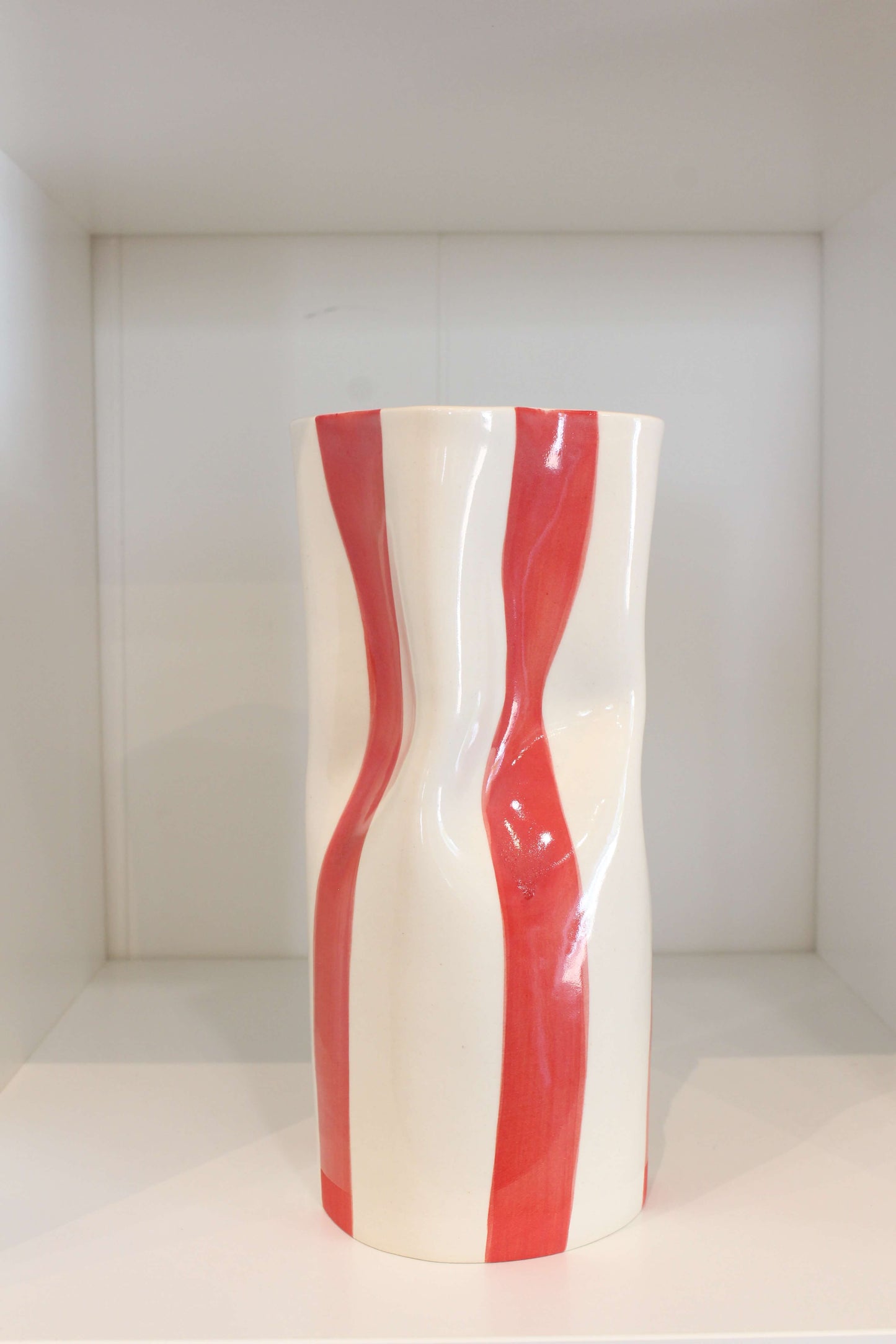 Medium Ceramic Pinched Vase with Stripes (Multiple Colors Available)