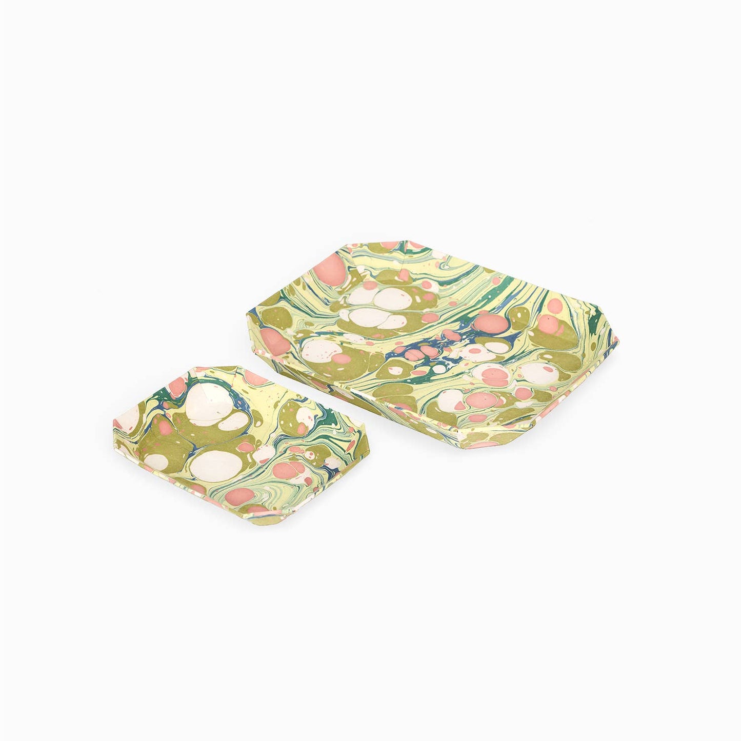 Moss Pebble | Hand Marbled Tray Set