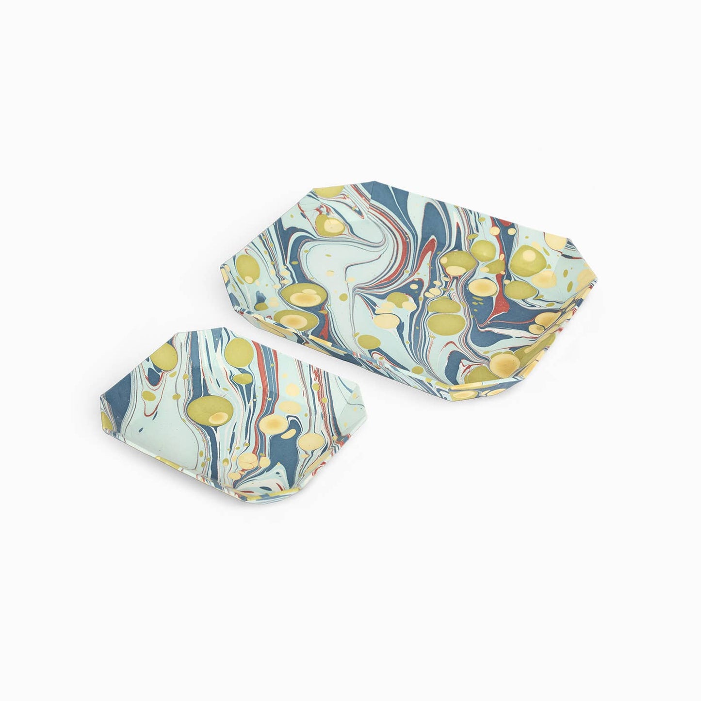 Ocean Pebble | Hand Marbled Tray Set