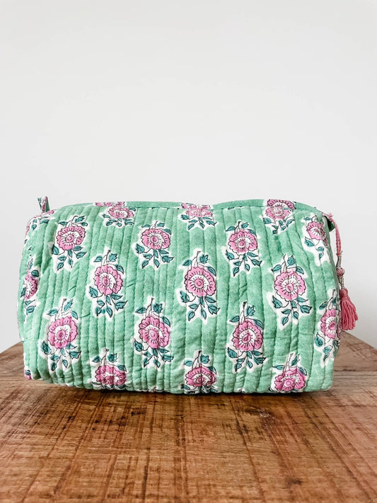 Fern Green Block Print Pouch