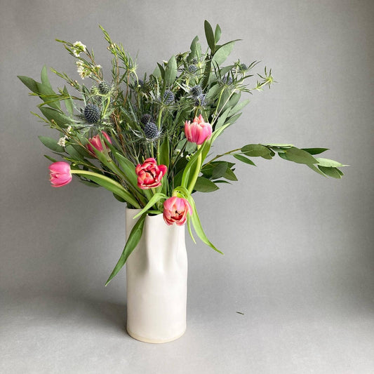 White Satin Ceramic Pinched Vase (Multiple Sizes Available)