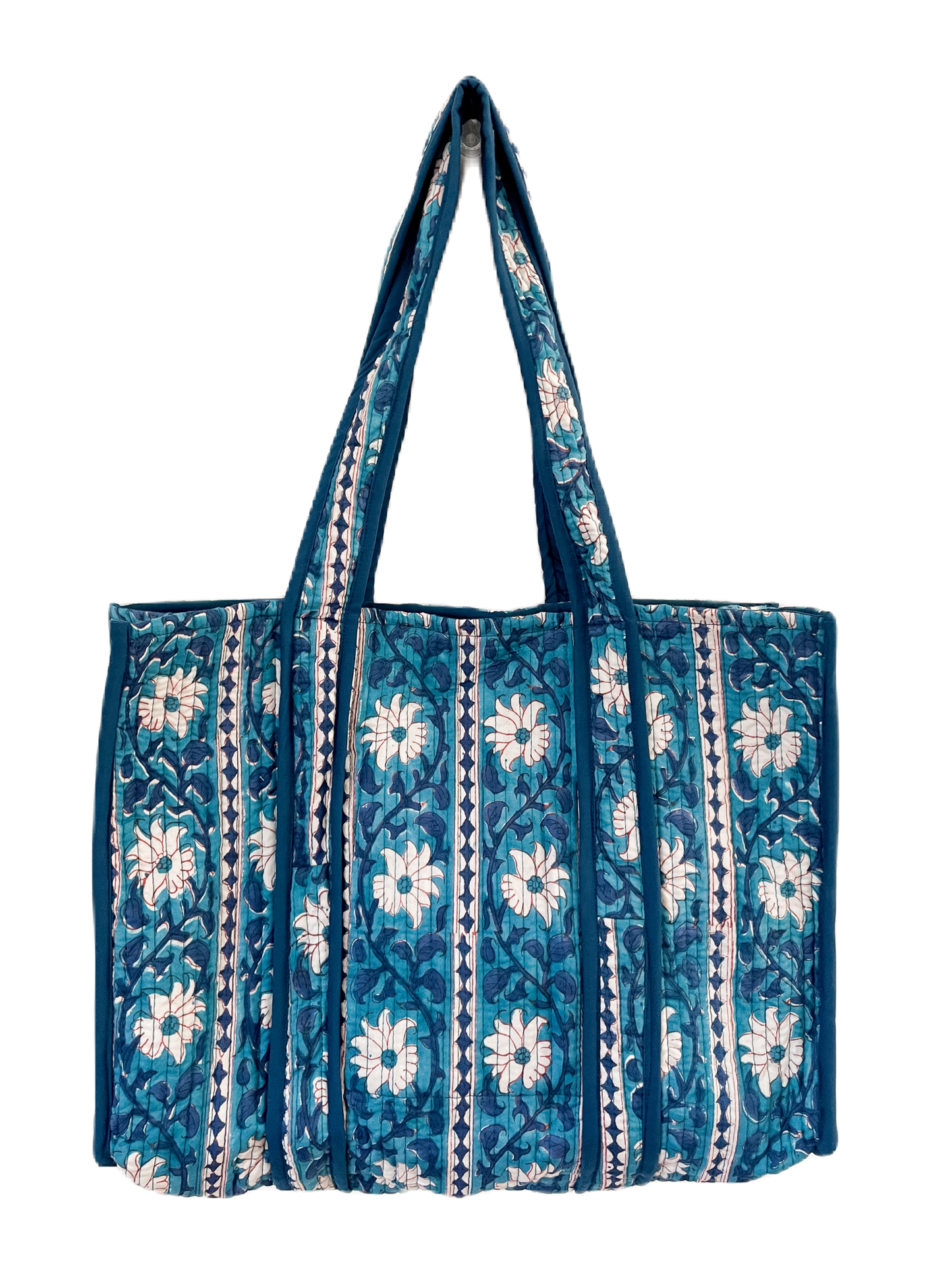 Blue Vines Block Print Tote Bag