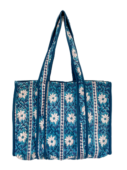 Blue Vines Block Print Tote Bag