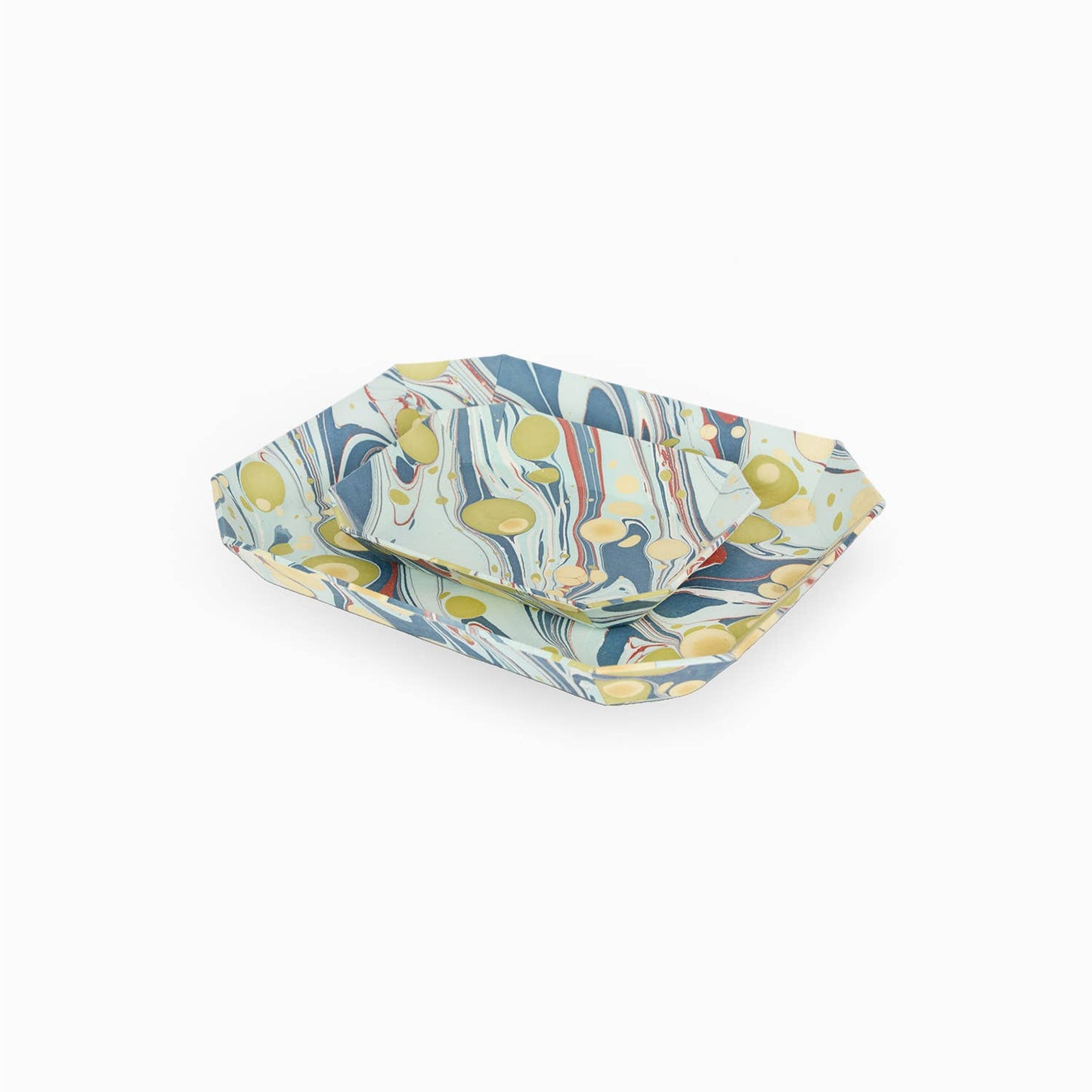 Ocean Pebble | Hand Marbled Tray Set