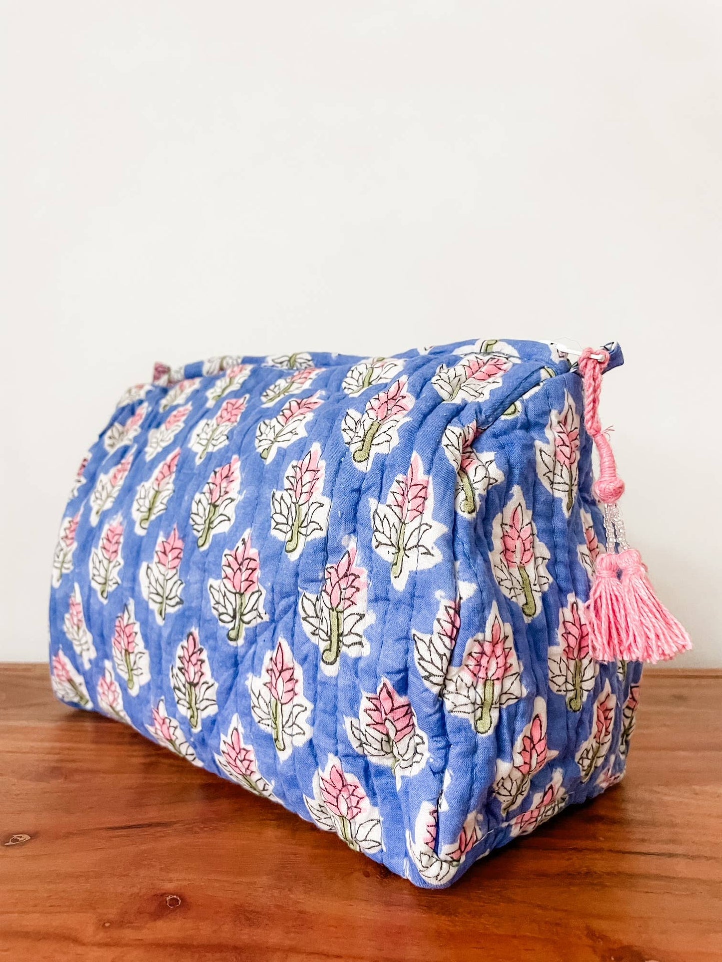 Deep Blue Floral Block Print Pouch