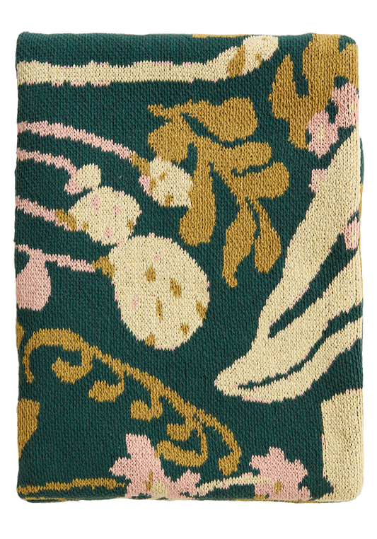 Poppies & Lotus Forest Green Blanket