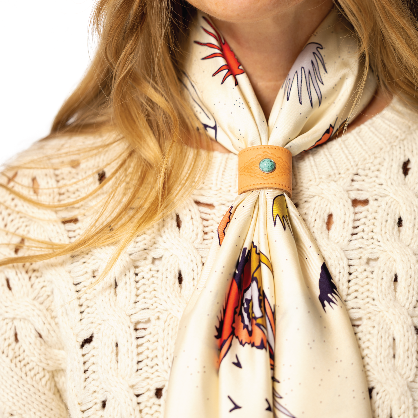 Leather Bandana Slide| Studded Turquoise