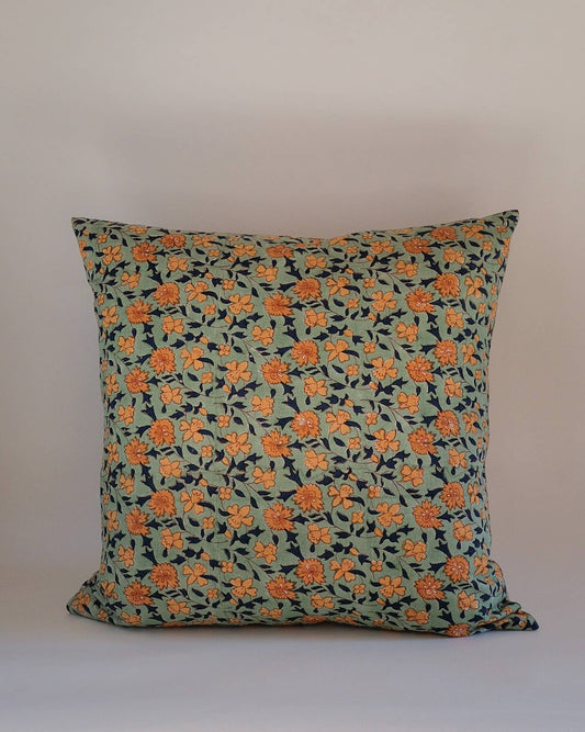 Hand Block-printed Linen Pillowcase | Noor Sage