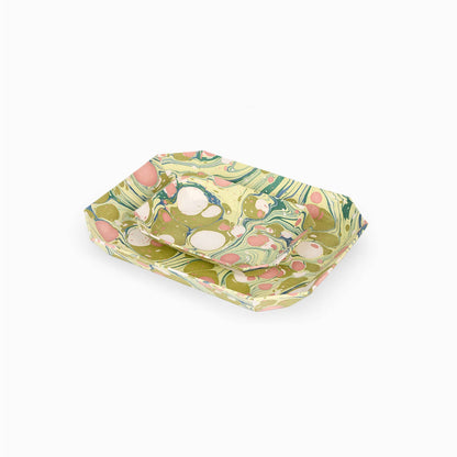 Moss Pebble | Hand Marbled Tray Set