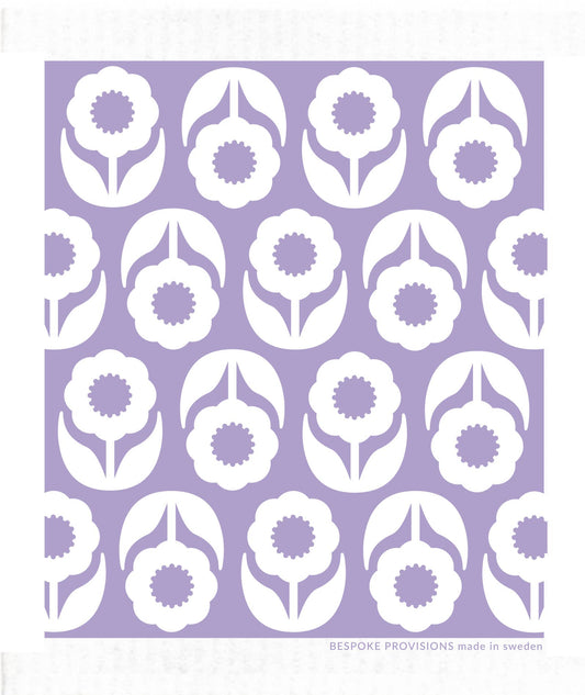 Flowers on Lavender Swedish Dishcloth