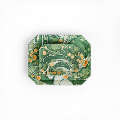 Green Golden Pebble | Hand Marbled Tray Set