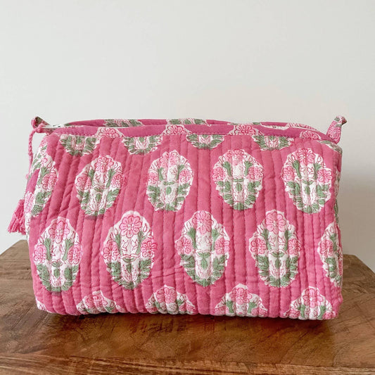 Pink Buta Block Print Pouch