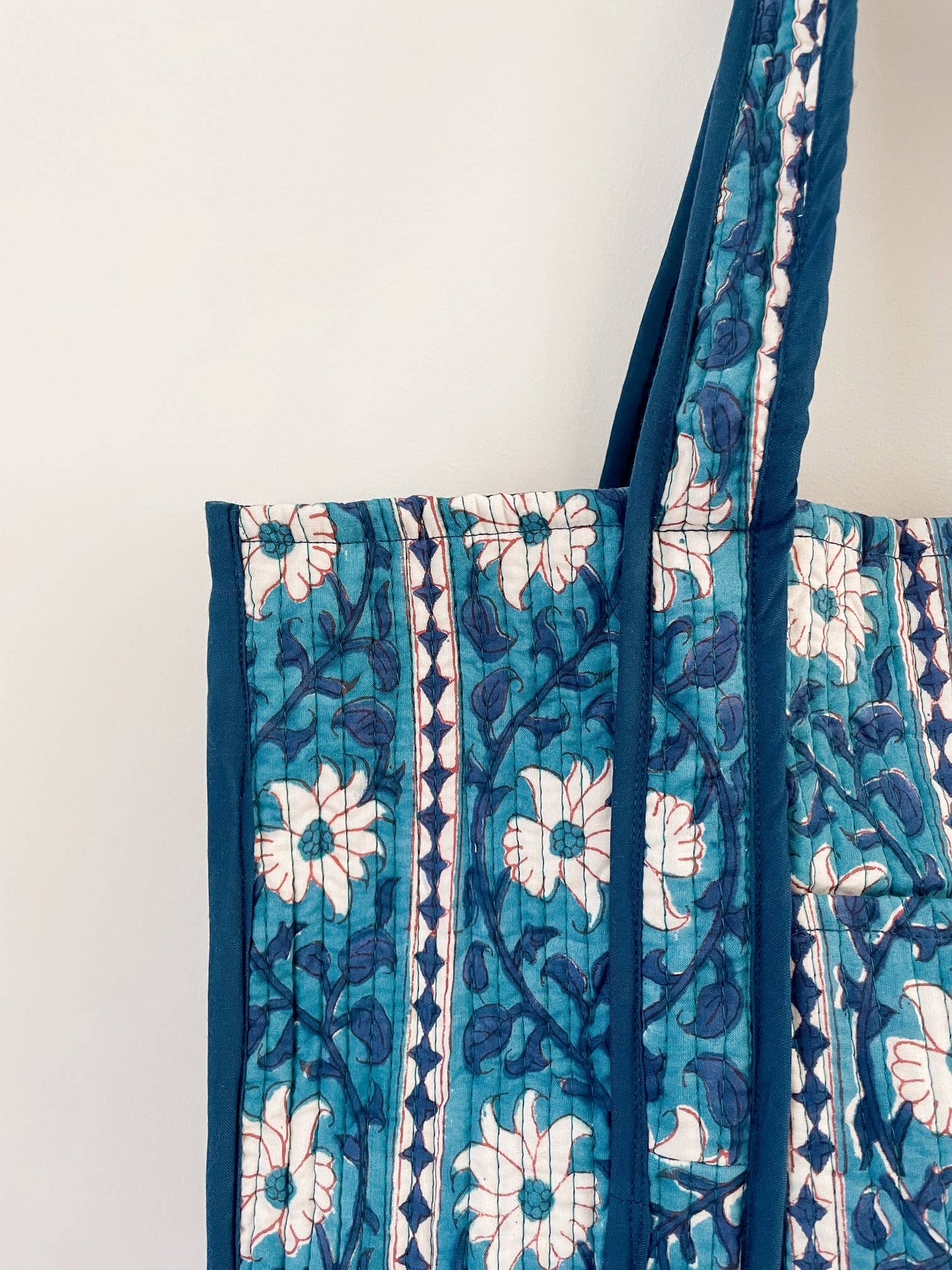Blue Vines Block Print Tote Bag