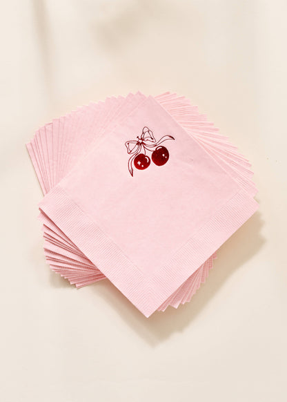Red Cherries with Bow Cocktail Napkins
