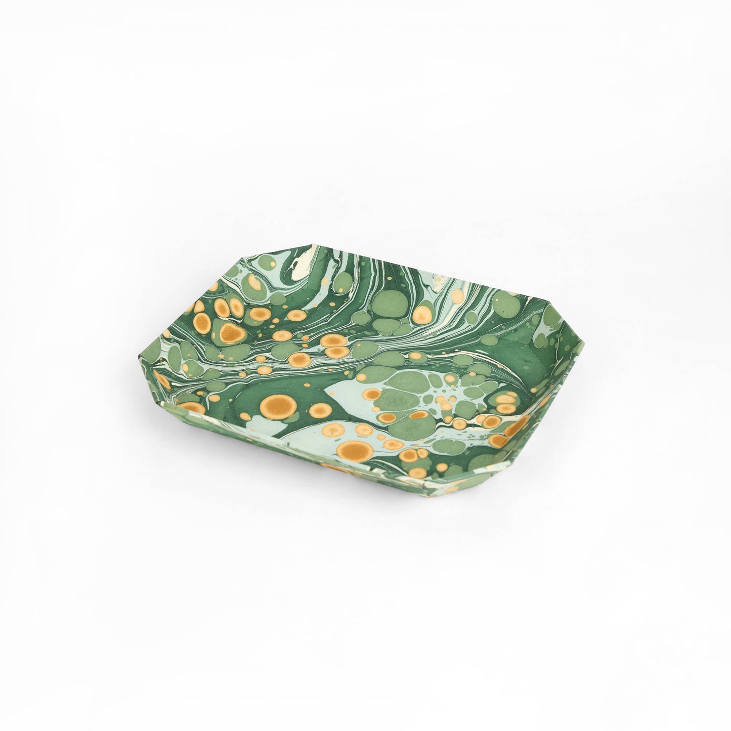 Green Golden Pebble | Hand Marbled Tray Set