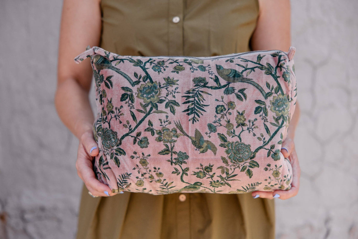 Blush Garden Velvet Cosmetic Pouch-Large