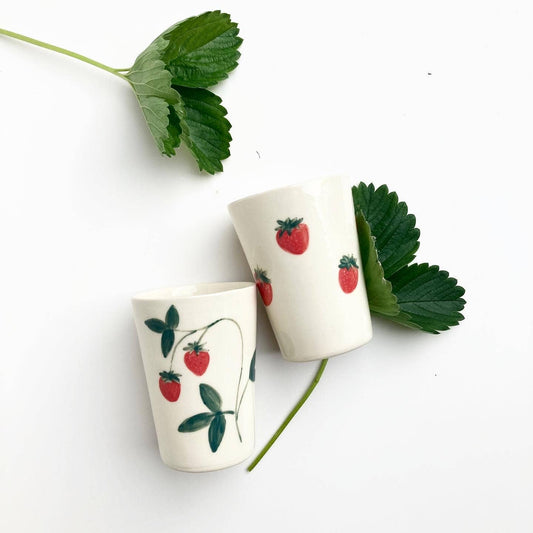 Hand Painted Strawberry Ceramic Cups